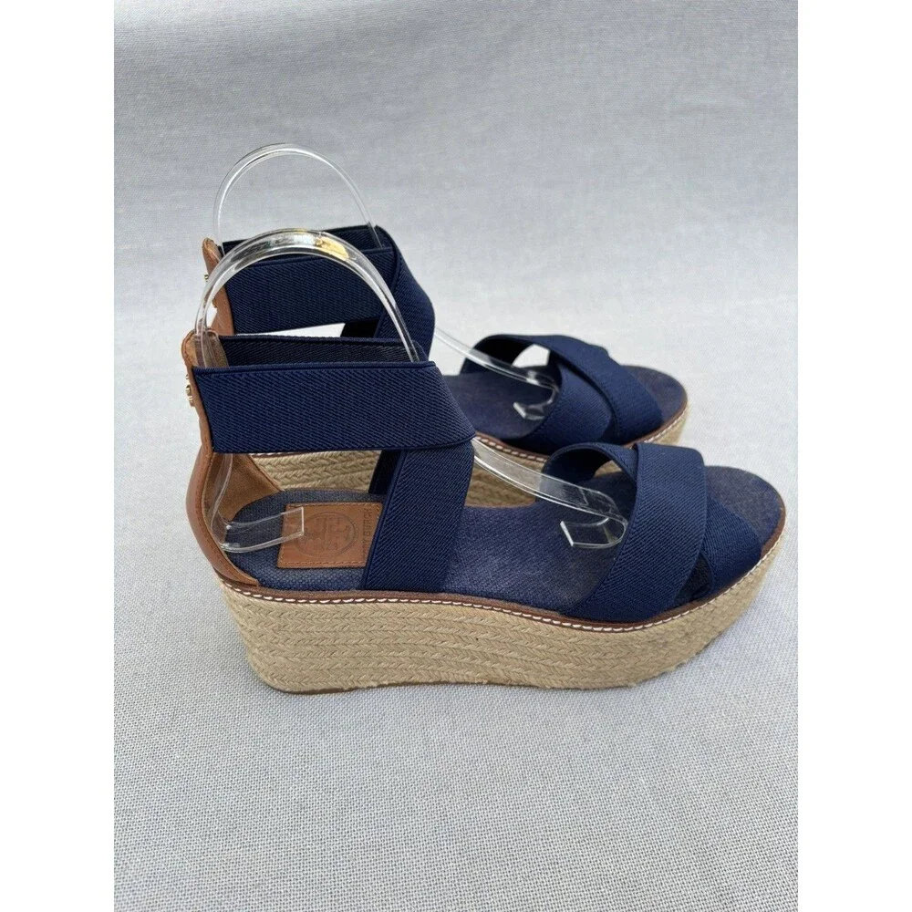 TORY BURCH ESPADRILLES SIZE 8.5 M FABRIC LEATHER BLUE SOLID